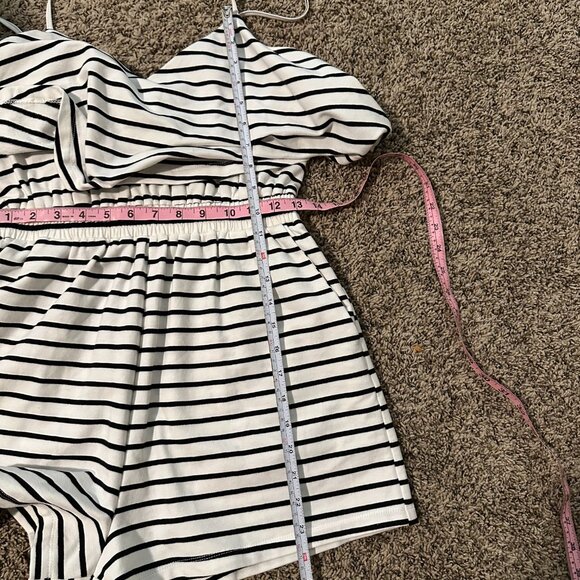 Anthropologie Grey Lab Striped Romper Tank Shorts, New, Medium, Black/White - Picture 7 of 7